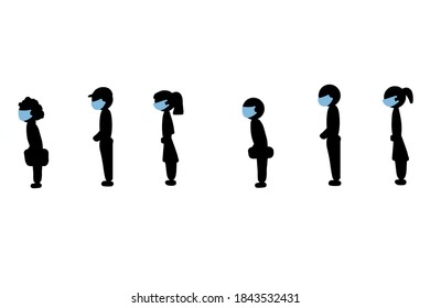 symbol icon people queue and social distance illustration drawing