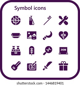 symbol icon set. 16 filled symbol icons.  Simple modern icons about  - Radar, Arrow, Toothbrush, Repair, Cup, Print, Sickle, Heart, Beer, Tree, Stats, Job search, Key, Drawing tablet