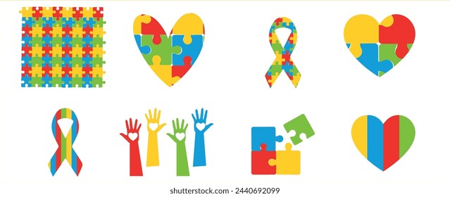 Symbol and icon set for designs and  banners about  persons with autism diagnosis