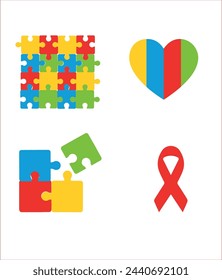 Symbol and icon set for designs and  banners about  persons with autism diagnosis