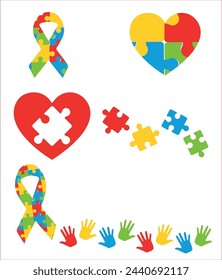 Symbol and icon set for designs and  banners about  persons with autism diagnosis