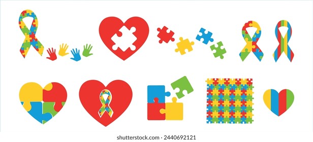 Symbol and icon set for designs and  banners about  persons with autism diagnosis