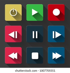 symbol icon set media player control white round buttons. vector illustrator