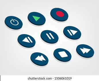 symbol icon set media player control white round buttons. vector illustration