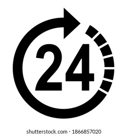Symbol icon, sign Open around the clock or 24 hours a day. Vector illustration isolated on white background.