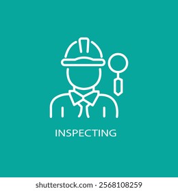 Symbol and icon of stick figure of electrician or in charge person conduct safety inspection on electrical panel box