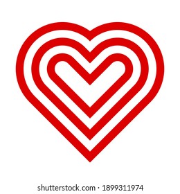 Symbol icon Symmetrical heart shape, bold lines, red and white, 3 layers. Concept ideas for Valentine's Day. Vector illustration.