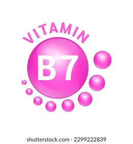 Symbol Icon Vitamin B7 pink substance. Vector Illustration 3D. realistic design, small circle around. Isolated on white background. Personal care, beauty concept. Medicine health symbol of thiamine.