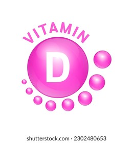 Symbol Icon Vitamin D pink substance. Vector Illustration 3D. realistic design, small circle around. Isolated on white background. Personal care, beauty concept. Medicine health symbol of thiamine.