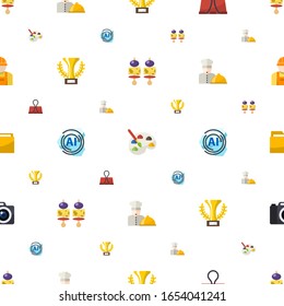 los iconos de símbolos se muestran sin problemas. Incluye entradas planas editables, Pintura, clip de encuadernador, campeón, patrón AI, plato de chefs, Carpeta, iconos de fotografía. símbolos para web y móvil.