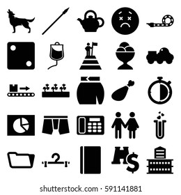 symbol icons set. Set of 25 symbol filled icons such as wolf, passport, building, Dice, hanger, man underwear, skirt, folder, upset emot, ice cream ball, meat leg