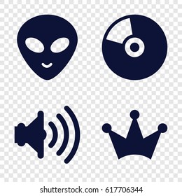 Symbol icons set. set of 4 symbol filled icons such as Crown, alien head, volume