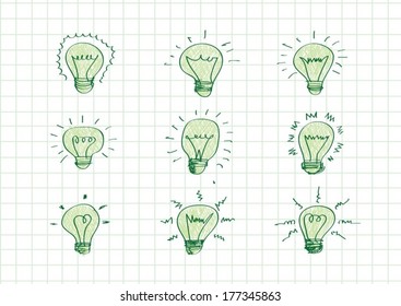 symbol of ideas Hand drawn light bulbs 
