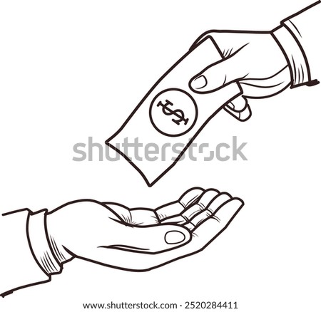 symbol illustration of bribery practice, giving money, bribery, cheating, deal, deal, line art hand giving money 