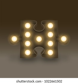 Symbol Incandescent light bulb box set jigsaw puzzle sign icon, illustration retro 3D style isolated glow in dark background