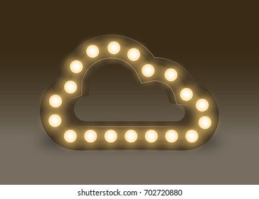 Symbol Incandescent light bulb box set Cloud sign, illustration retro 3D style isolated glow in dark background