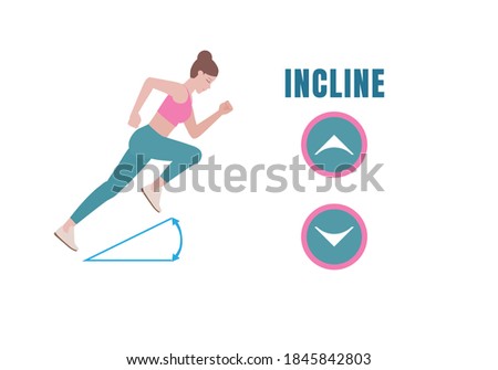 Symbol Incline the treadmill gradient. arrow press to speed up.to help you lose some kilos as well as perform essential cardio exercises. Fitness and health concepts. illustration in cartoon style.
