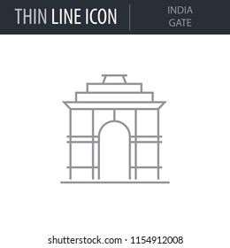 Symbol of India Gate. Thin line Icon of Landmark Set. Stroke Pictogram Graphic for Web Design. Quality Outline Vector Symbol Concept. Premium Mono Linear Beautiful Plain Laconic Logo
