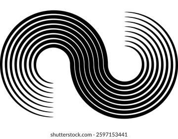 Symbol of infinity. Black and white pattern of black twisted parallel lines on a white background.  Vector design element in retro style for covers, advertising, interior, typography.  wall art