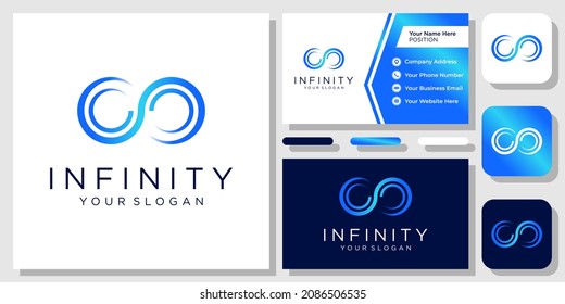 Symbol Infinity Eternal Loop Infinite Circle Gradient Blue Logo Design with Business Card Template