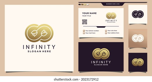 Symbol of infinity and flower rose logo with negative space concept and business card design Premium Vector