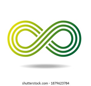 Symbol of infinity in greens. Mobius loop. Three lines. Infinity symbol