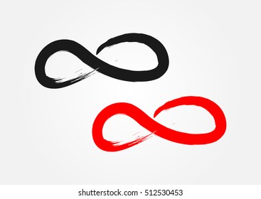 Symbol of Infinity. Ragged brush, grunge. Black and red isolated element.