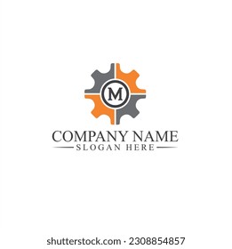 symbol of initial m combined with gear, logo template, vector art.