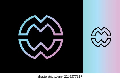 Symbol with initials MW and blue and pink gradient on black background