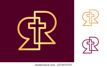 Symbol with initials RR forming a cross in gold and dark red colors