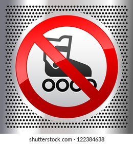 Symbol inline skates on a metallic perforated stainless steel sheet