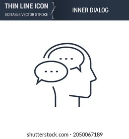 Symbol of Inner Dialog Thin line Icon of Brain Process. Stroke Pictogram Graphic Suitable for Infographics. Editable Vector Stroke. Premium Mono Linear Plain Laconic Logo