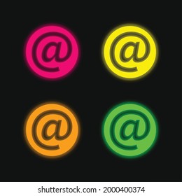 At Symbol Inside A Circle four color glowing neon vector icon