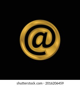 At Symbol Inside A Circle gold plated metalic icon or logo vector