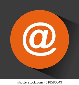 at symbol inside orange circle over black background. vector illustration