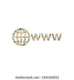 symbol of internet with globe and www. Colored mosaic with polygons