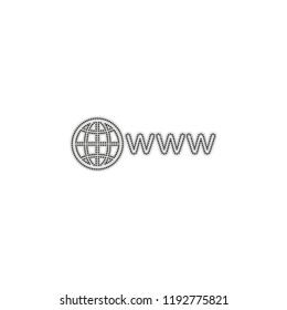 symbol of internet with globe and www. Dotted outline silhouette with shadow on white background