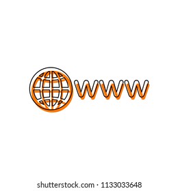 symbol of internet with globe and www. Isolated icon consisting of black thin contour and orange moved filling on different layers. White background