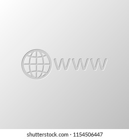 symbol of internet with globe and www. Paper design. Cutted symbol. Pitted style