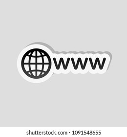 symbol of internet with globe and www. Sticker style with white border and simple shadow on gray background