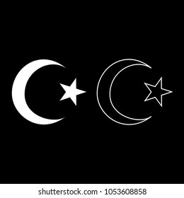 Symbol of Islam crescent and star with five corners icon set white color