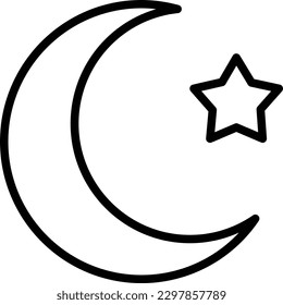 Symbol von Islam, Mond und Stern. Dünne Linie Symbol. Vektorgrafik.