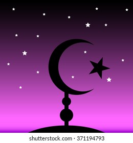 Symbol of Islam at night. Vector illustration. 