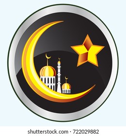 Symbol of islam on button. Vector illustration