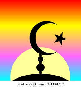 Symbol of Islam on sunset background. Vector illustration. 