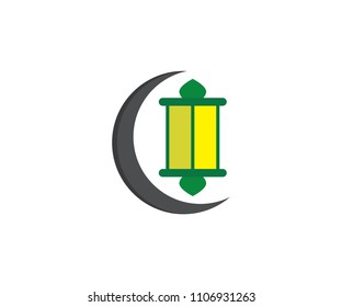 Symbol islamic moon lamp, dome icon mosque lantern