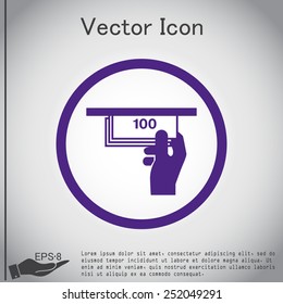 symbol issuing or receiving money from an ATM . financial icon . money is given .