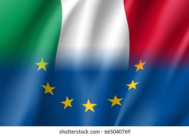 Symbol of Italy is EU member. European Union sign with twelve gold stars on blue and Italy national flag. Vector isolated icon