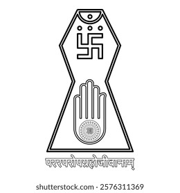 Symbol Jainism emblem Jain Prateek Chihna Hand Akhimsa Ahimsa arm religion Dharma Ahinsa Mahavir Jayanti contour outline line icon black color vector illustration image thin flat style