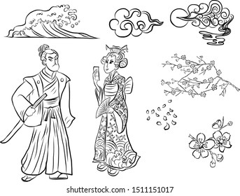 Symbol of Japanese illustration isolated on white background.doodle line art for sticker.